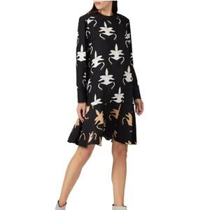 TIBI Women's Black Ghost Orchid Silk Yoked Drop Waist Dress Long Sleeve Size 8